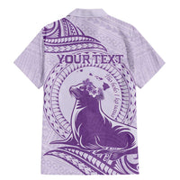 Personalised Hawaii Monk Seal Family Matching Mermaid Dress and Hawaiian Shirt Polynesian Tattoo With Tropical Flowers - Purple Pastel LT14 - Polynesian Pride