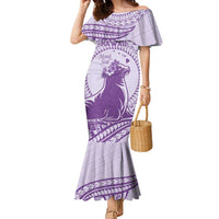 Personalised Hawaii Monk Seal Family Matching Mermaid Dress and Hawaiian Shirt Polynesian Tattoo With Tropical Flowers - Purple Pastel LT14 Mom's Dress Purple - Polynesian Pride
