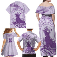 Personalised Hawaii Monk Seal Family Matching Off Shoulder Maxi Dress and Hawaiian Shirt Polynesian Tattoo With Tropical Flowers - Purple Pastel LT14 - Polynesian Pride