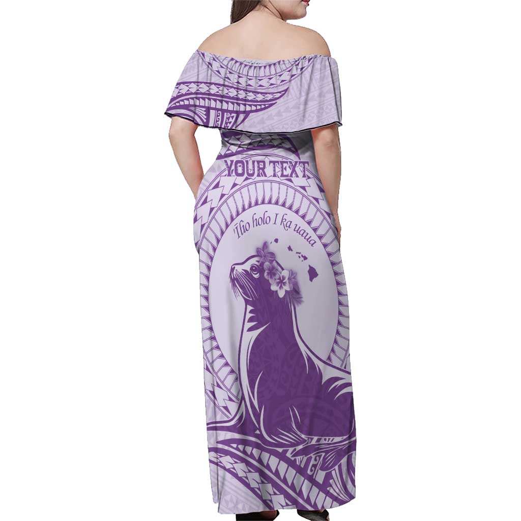Personalised Hawaii Monk Seal Family Matching Off Shoulder Maxi Dress and Hawaiian Shirt Polynesian Tattoo With Tropical Flowers - Purple Pastel LT14 - Polynesian Pride