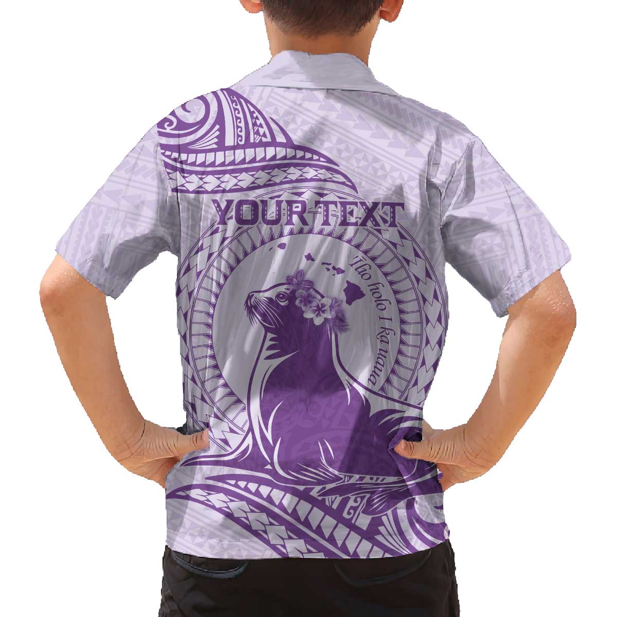 Personalised Hawaii Monk Seal Family Matching Puletasi and Hawaiian Shirt Polynesian Tattoo With Tropical Flowers - Purple Pastel LT14 - Polynesian Pride