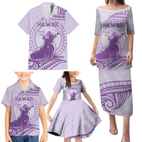 Personalised Hawaii Monk Seal Family Matching Puletasi and Hawaiian Shirt Polynesian Tattoo With Tropical Flowers - Purple Pastel LT14 - Polynesian Pride