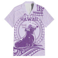 Personalised Hawaii Monk Seal Family Matching Puletasi and Hawaiian Shirt Polynesian Tattoo With Tropical Flowers - Purple Pastel LT14 Dad's Shirt - Short Sleeve Purple - Polynesian Pride