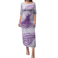 Personalised Hawaii Monk Seal Family Matching Puletasi and Hawaiian Shirt Polynesian Tattoo With Tropical Flowers - Purple Pastel LT14 Mom's Dress Purple - Polynesian Pride