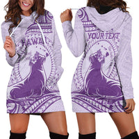 Personalised Hawaii Monk Seal Hoodie Dress Polynesian Tattoo With Tropical Flowers - Purple Pastel LT14 - Polynesian Pride