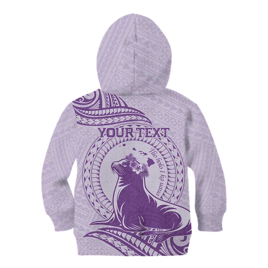 Personalised Hawaii Monk Seal Kid Hoodie Polynesian Tattoo With Tropical Flowers - Purple Pastel LT14 - Polynesian Pride