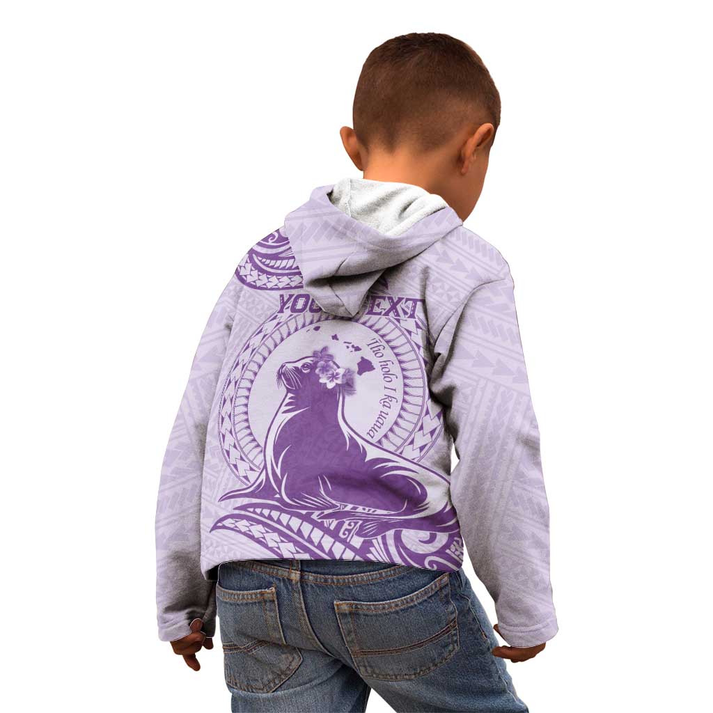 Personalised Hawaii Monk Seal Kid Hoodie Polynesian Tattoo With Tropical Flowers - Purple Pastel LT14 - Polynesian Pride