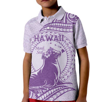 Personalised Hawaii Monk Seal Kid Polo Shirt Polynesian Tattoo With Tropical Flowers - Purple Pastel LT14 Kid Purple - Polynesian Pride