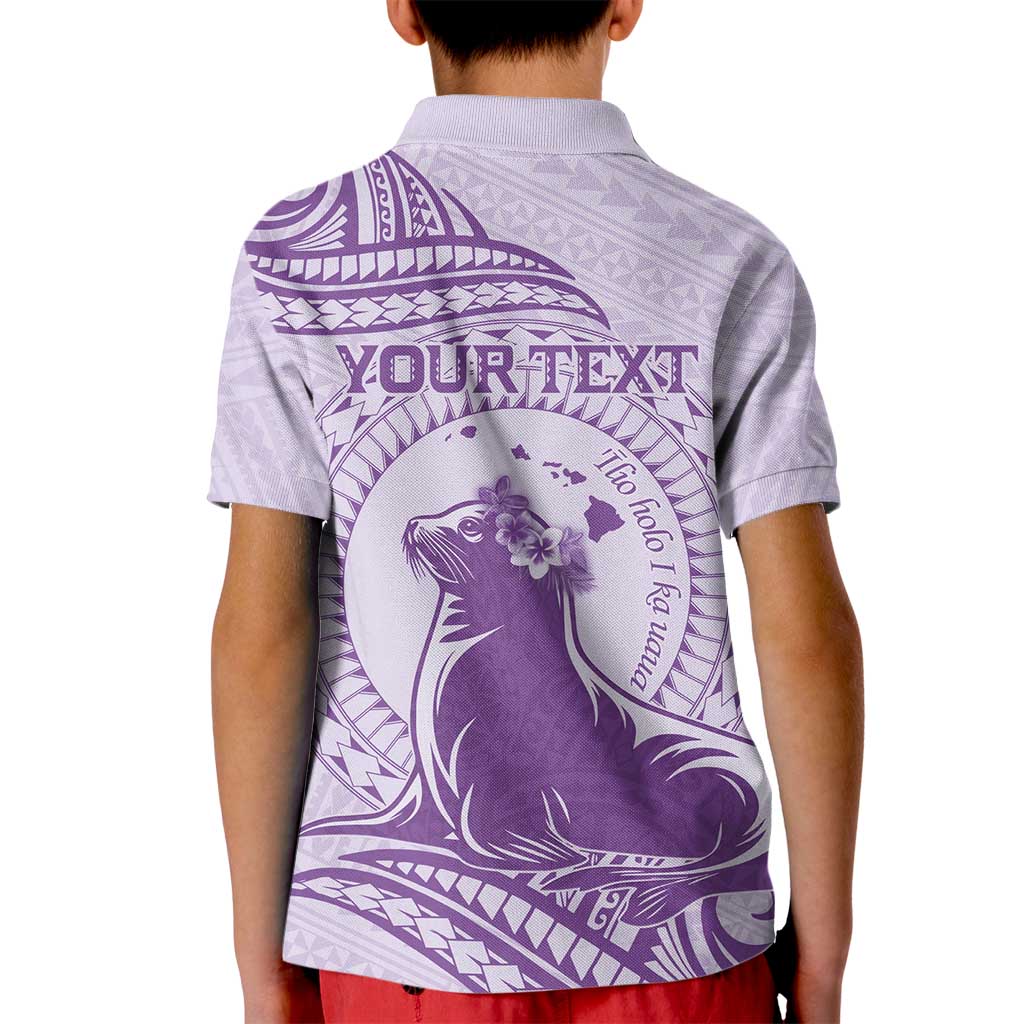 Personalised Hawaii Monk Seal Kid Polo Shirt Polynesian Tattoo With Tropical Flowers - Purple Pastel LT14 - Polynesian Pride