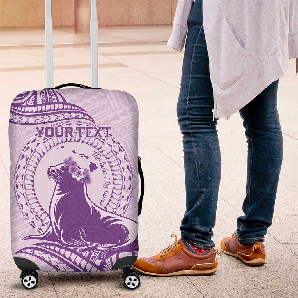 Personalised Hawaii Monk Seal Luggage Cover Polynesian Tattoo With Tropical Flowers - Purple Pastel LT14 Purple - Polynesian Pride