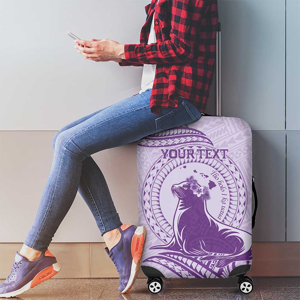 Personalised Hawaii Monk Seal Luggage Cover Polynesian Tattoo With Tropical Flowers - Purple Pastel LT14 - Polynesian Pride