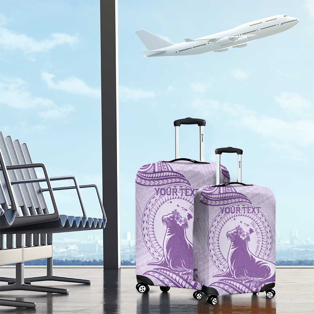Personalised Hawaii Monk Seal Luggage Cover Polynesian Tattoo With Tropical Flowers - Purple Pastel LT14 - Polynesian Pride