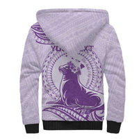 Personalised Hawaii Monk Seal Sherpa Hoodie Polynesian Tattoo With Tropical Flowers - Purple Pastel LT14 - Polynesian Pride