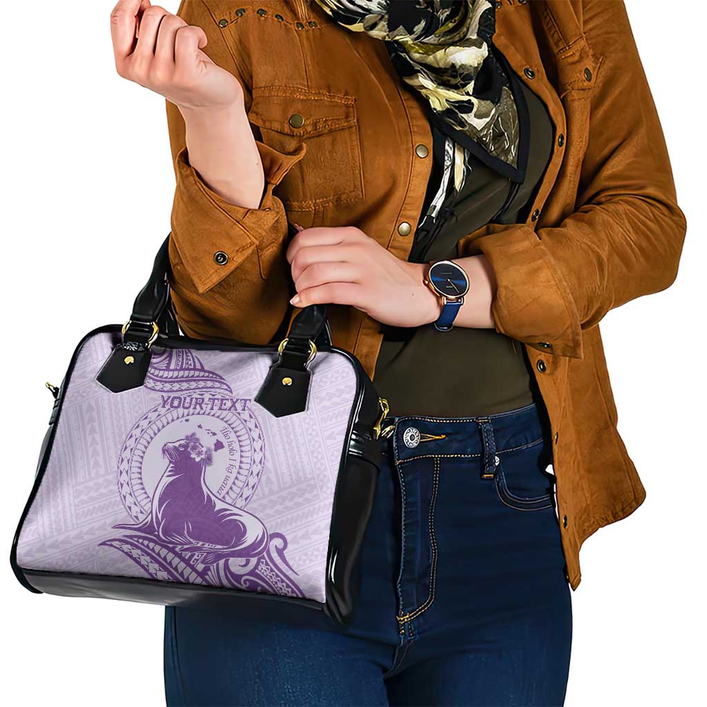 Personalised Hawaii Monk Seal Shoulder Handbag Polynesian Tattoo With Tropical Flowers - Purple Pastel