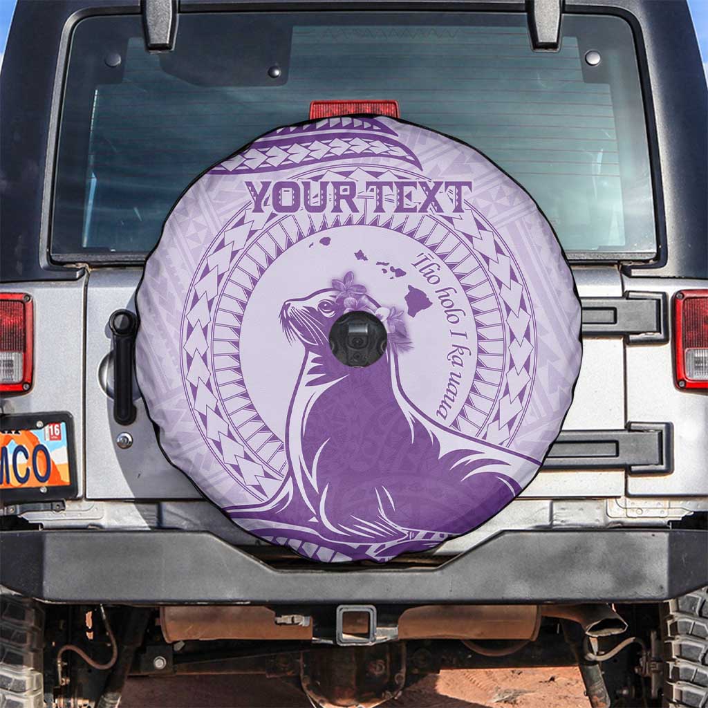 Personalised Hawaii Monk Seal Spare Tire Cover Polynesian Tattoo With Tropical Flowers - Purple Pastel LT14 Purple - Polynesian Pride