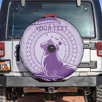 Personalised Hawaii Monk Seal Spare Tire Cover Polynesian Tattoo With Tropical Flowers - Purple Pastel LT14 Purple - Polynesian Pride