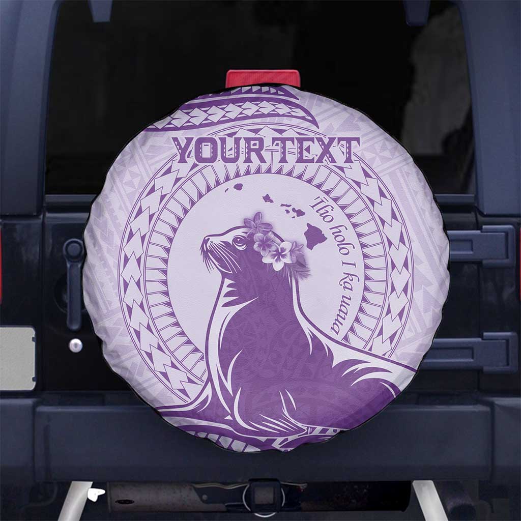 Personalised Hawaii Monk Seal Spare Tire Cover Polynesian Tattoo With Tropical Flowers - Purple Pastel LT14 - Polynesian Pride