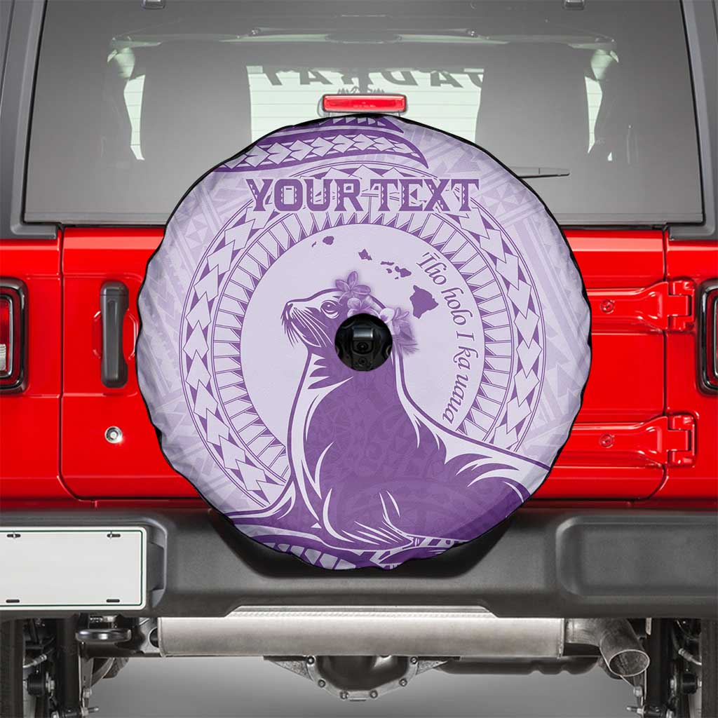 Personalised Hawaii Monk Seal Spare Tire Cover Polynesian Tattoo With Tropical Flowers - Purple Pastel LT14 - Polynesian Pride