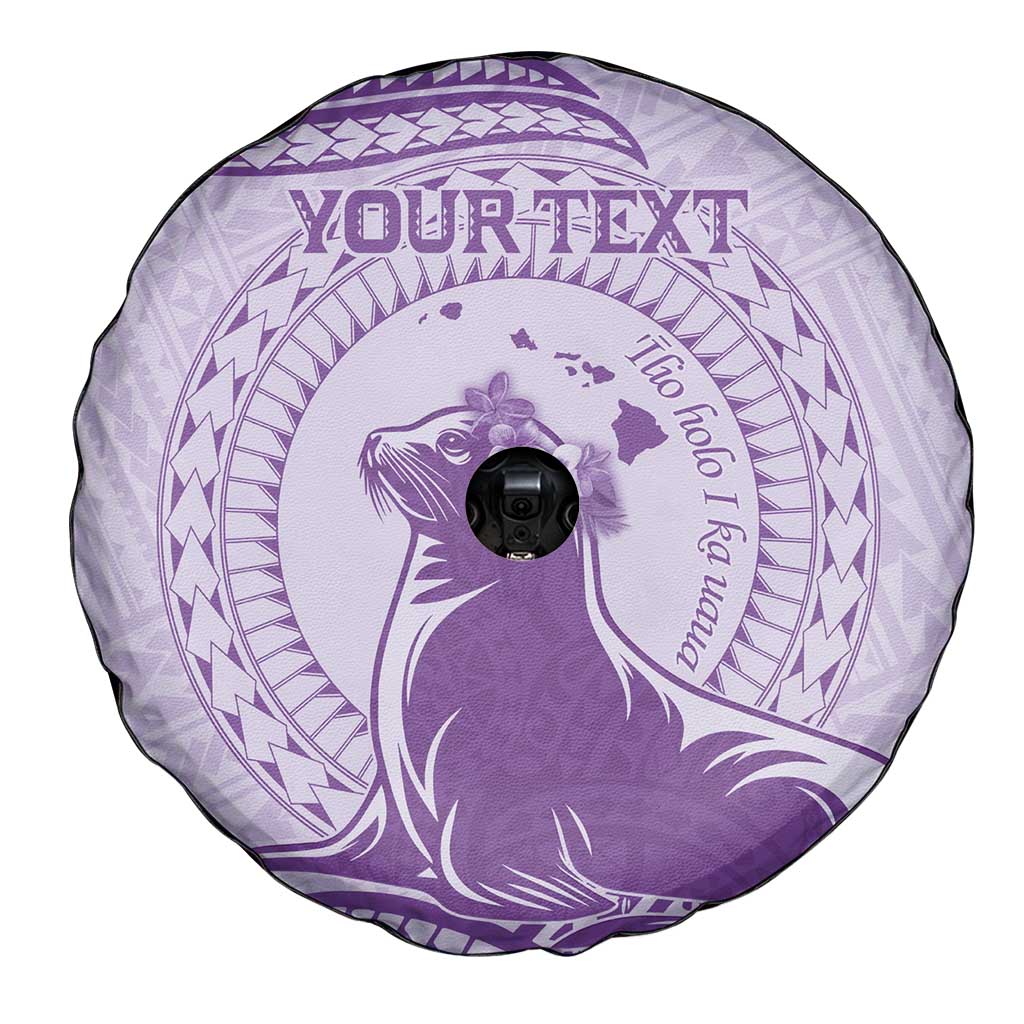 Personalised Hawaii Monk Seal Spare Tire Cover Polynesian Tattoo With Tropical Flowers - Purple Pastel LT14 - Polynesian Pride