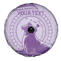 Personalised Hawaii Monk Seal Spare Tire Cover Polynesian Tattoo With Tropical Flowers - Purple Pastel LT14 - Polynesian Pride