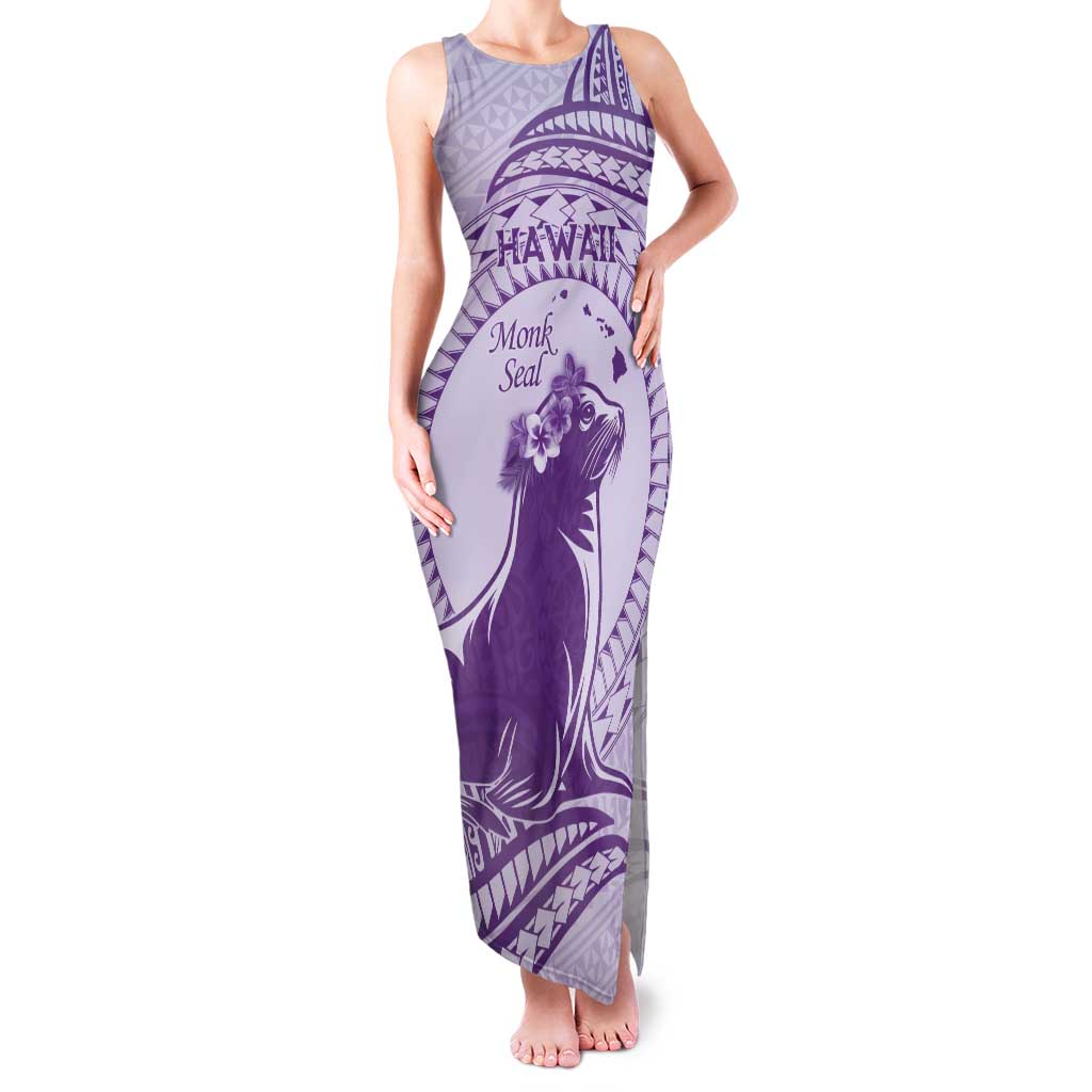 Personalised Hawaii Monk Seal Tank Maxi Dress Polynesian Tattoo With Tropical Flowers - Purple Pastel LT14 Women Purple - Polynesian Pride