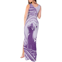 Personalised Hawaii Monk Seal Tank Maxi Dress Polynesian Tattoo With Tropical Flowers - Purple Pastel LT14 - Polynesian Pride