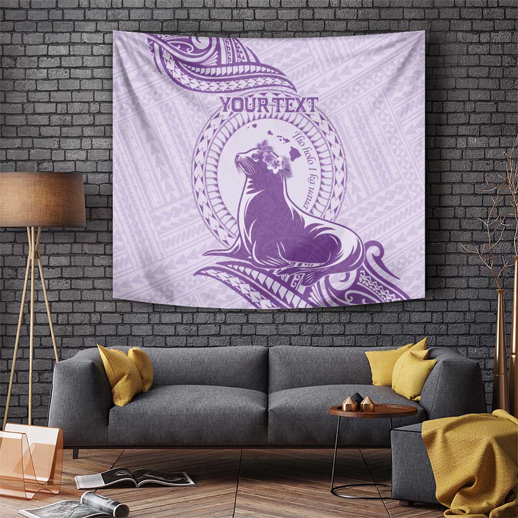 Personalised Hawaii Monk Seal Tapestry Polynesian Tattoo With Tropical Flowers - Purple Pastel LT14 - Polynesian Pride