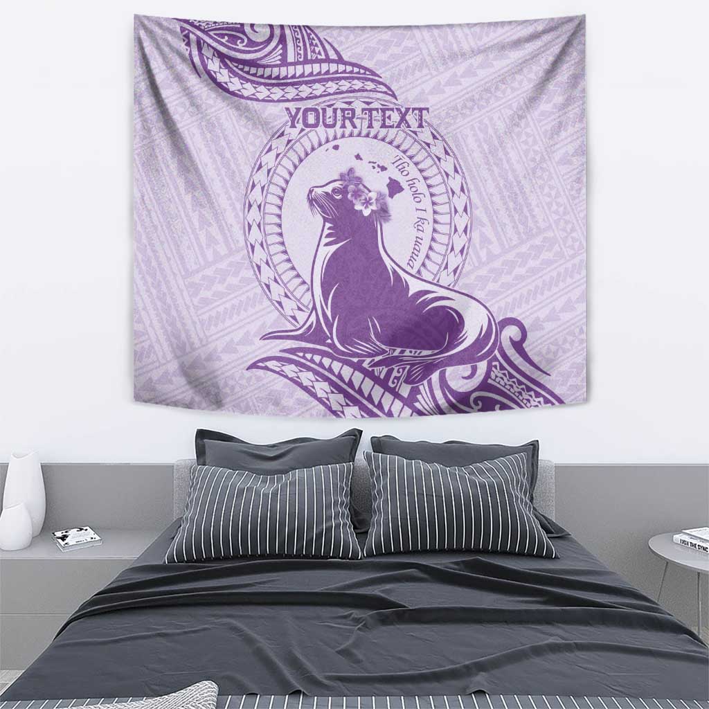 Personalised Hawaii Monk Seal Tapestry Polynesian Tattoo With Tropical Flowers - Purple Pastel LT14 - Polynesian Pride