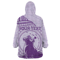 Personalised Hawaii Monk Seal Wearable Blanket Hoodie Polynesian Tattoo With Tropical Flowers - Purple Pastel LT14 - Polynesian Pride