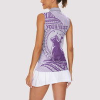 Personalised Hawaii Monk Seal Women Sleeveless Polo Shirt Polynesian Tattoo With Tropical Flowers - Purple Pastel LT14 - Polynesian Pride