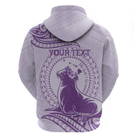 Personalised Hawaii Monk Seal Zip Hoodie Polynesian Tattoo With Tropical Flowers - Purple Pastel LT14 - Polynesian Pride
