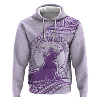 Personalised Hawaii Monk Seal Zip Hoodie Polynesian Tattoo With Tropical Flowers - Purple Pastel LT14 Pullover Hoodie Purple - Polynesian Pride