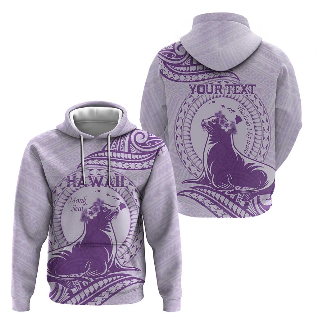Personalised Hawaii Monk Seal Zip Hoodie Polynesian Tattoo With Tropical Flowers - Purple Pastel LT14 - Polynesian Pride