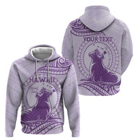 Personalised Hawaii Monk Seal Zip Hoodie Polynesian Tattoo With Tropical Flowers - Purple Pastel LT14 - Polynesian Pride
