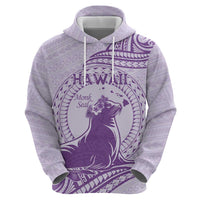 Personalised Hawaii Monk Seal Zip Hoodie Polynesian Tattoo With Tropical Flowers - Purple Pastel LT14 - Polynesian Pride