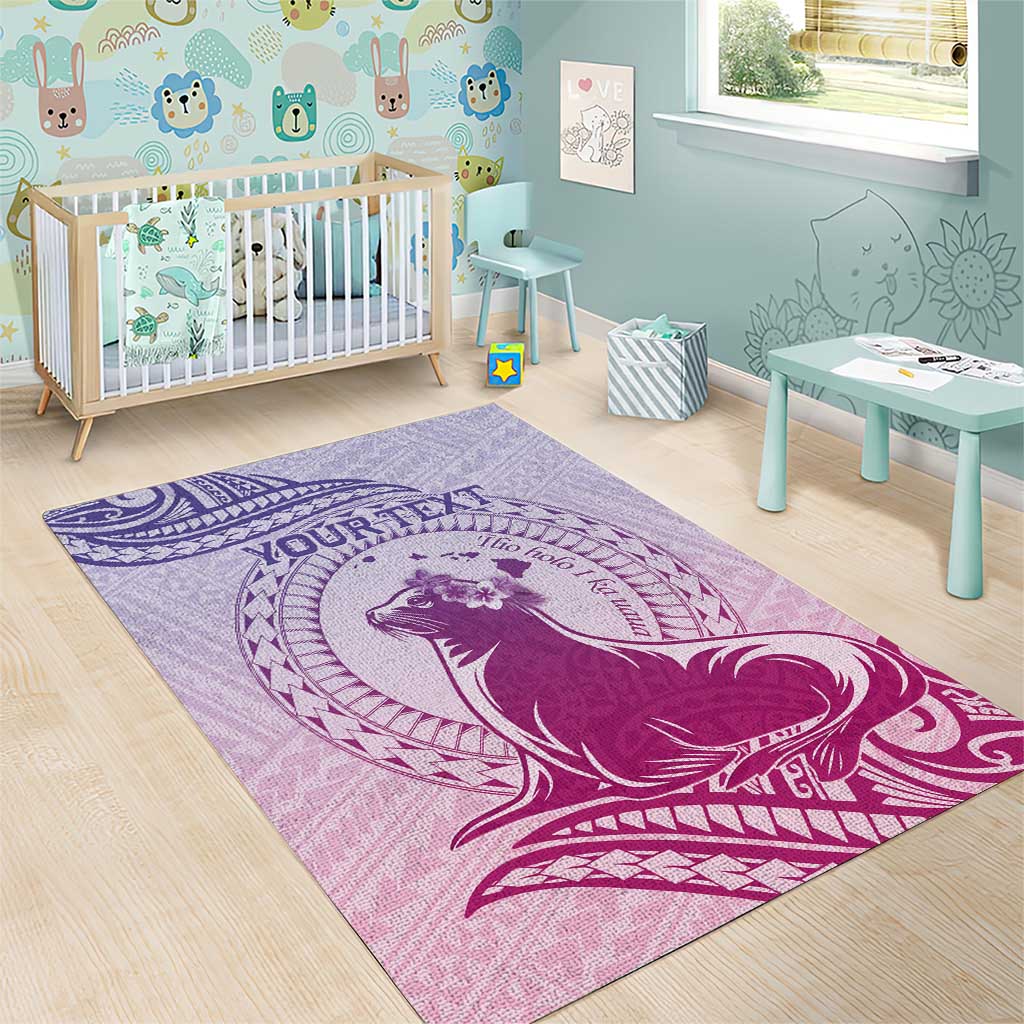 Personalised Hawaii Monk Seal Area Rug Polynesian Tattoo With Tropical Flowers - Purple Gradient