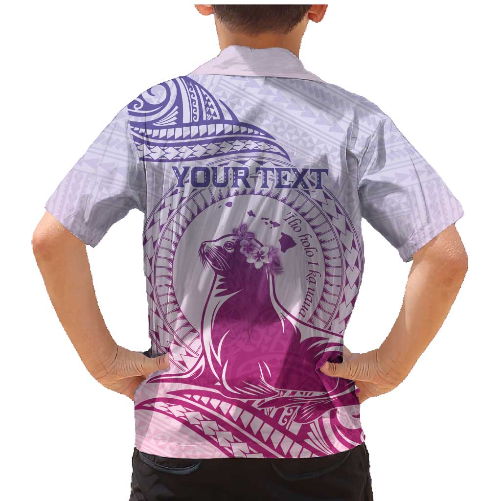 Personalised Hawaii Monk Seal Family Matching Mermaid Dress and Hawaiian Shirt Polynesian Tattoo With Tropical Flowers - Purple Gradient LT14 - Polynesian Pride