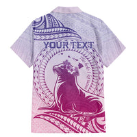 Personalised Hawaii Monk Seal Family Matching Mermaid Dress and Hawaiian Shirt Polynesian Tattoo With Tropical Flowers - Purple Gradient LT14 - Polynesian Pride