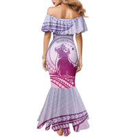 Personalised Hawaii Monk Seal Family Matching Mermaid Dress and Hawaiian Shirt Polynesian Tattoo With Tropical Flowers - Purple Gradient LT14 - Polynesian Pride