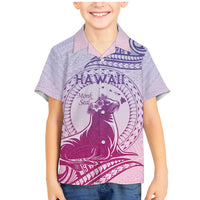 Personalised Hawaii Monk Seal Family Matching Mermaid Dress and Hawaiian Shirt Polynesian Tattoo With Tropical Flowers - Purple Gradient LT14 Son's Shirt Purple - Polynesian Pride