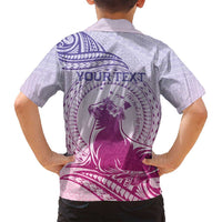 Personalised Hawaii Monk Seal Family Matching Off Shoulder Maxi Dress and Hawaiian Shirt Polynesian Tattoo With Tropical Flowers - Purple Gradient LT14 - Polynesian Pride