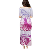 Personalised Hawaii Monk Seal Family Matching Puletasi and Hawaiian Shirt Polynesian Tattoo With Tropical Flowers - Purple Gradient LT14 - Polynesian Pride