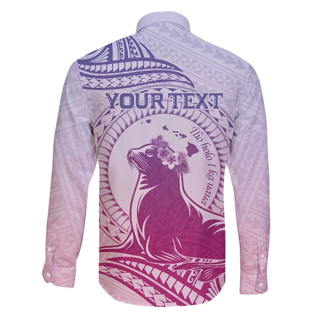 Personalised Hawaii Monk Seal Family Matching Short Sleeve Bodycon Dress and Hawaiian Shirt Polynesian Tattoo With Tropical Flowers - Purple Gradient