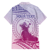 Personalised Hawaii Monk Seal Hawaiian Shirt Polynesian Tattoo With Tropical Flowers - Purple Gradient