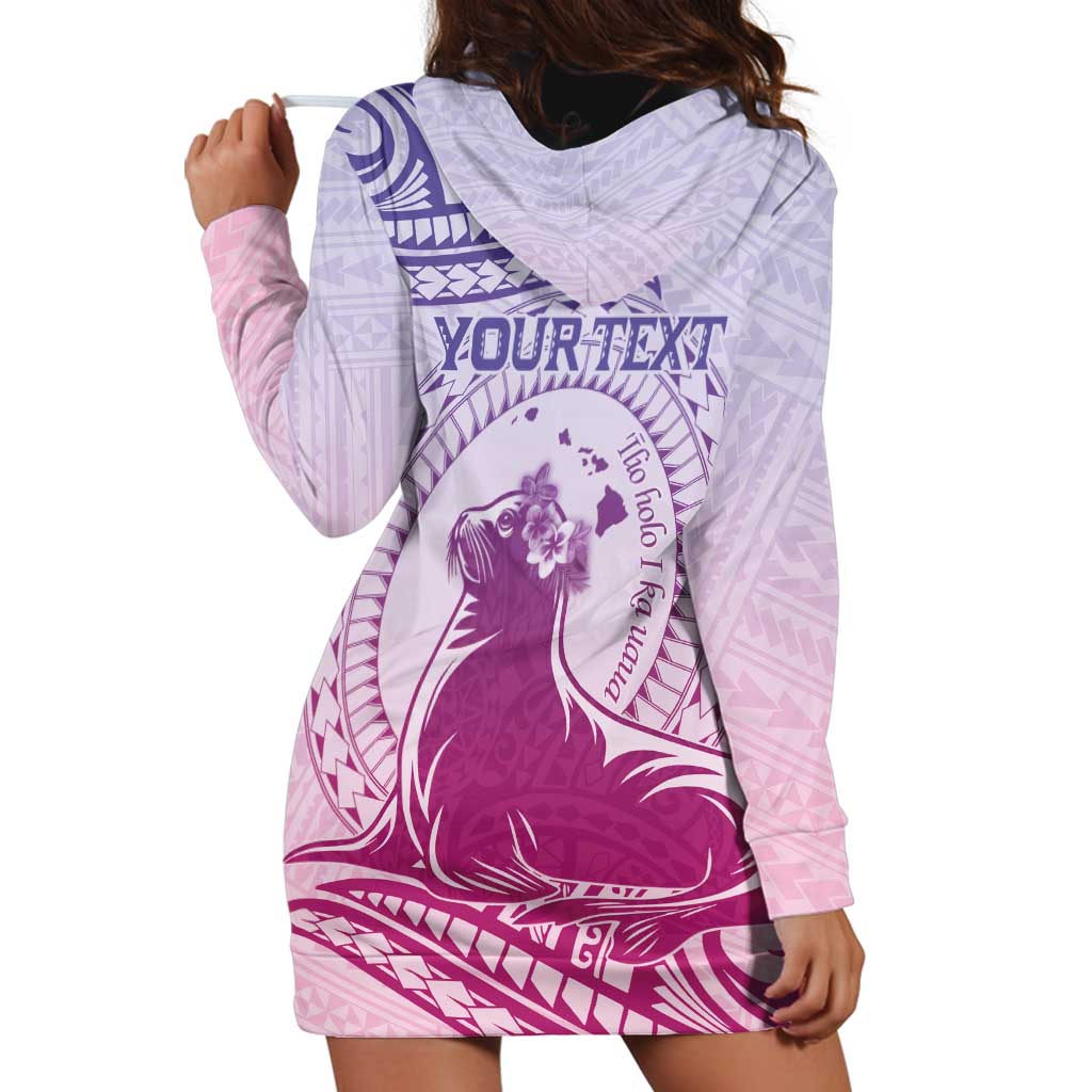 Personalised Hawaii Monk Seal Hoodie Dress Polynesian Tattoo With Tropical Flowers - Purple Gradient LT14 - Polynesian Pride