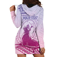 Personalised Hawaii Monk Seal Hoodie Dress Polynesian Tattoo With Tropical Flowers - Purple Gradient LT14 - Polynesian Pride