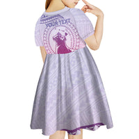 Personalised Hawaii Monk Seal Kid Short Sleeve Dress Polynesian Tattoo With Tropical Flowers - Purple Gradient