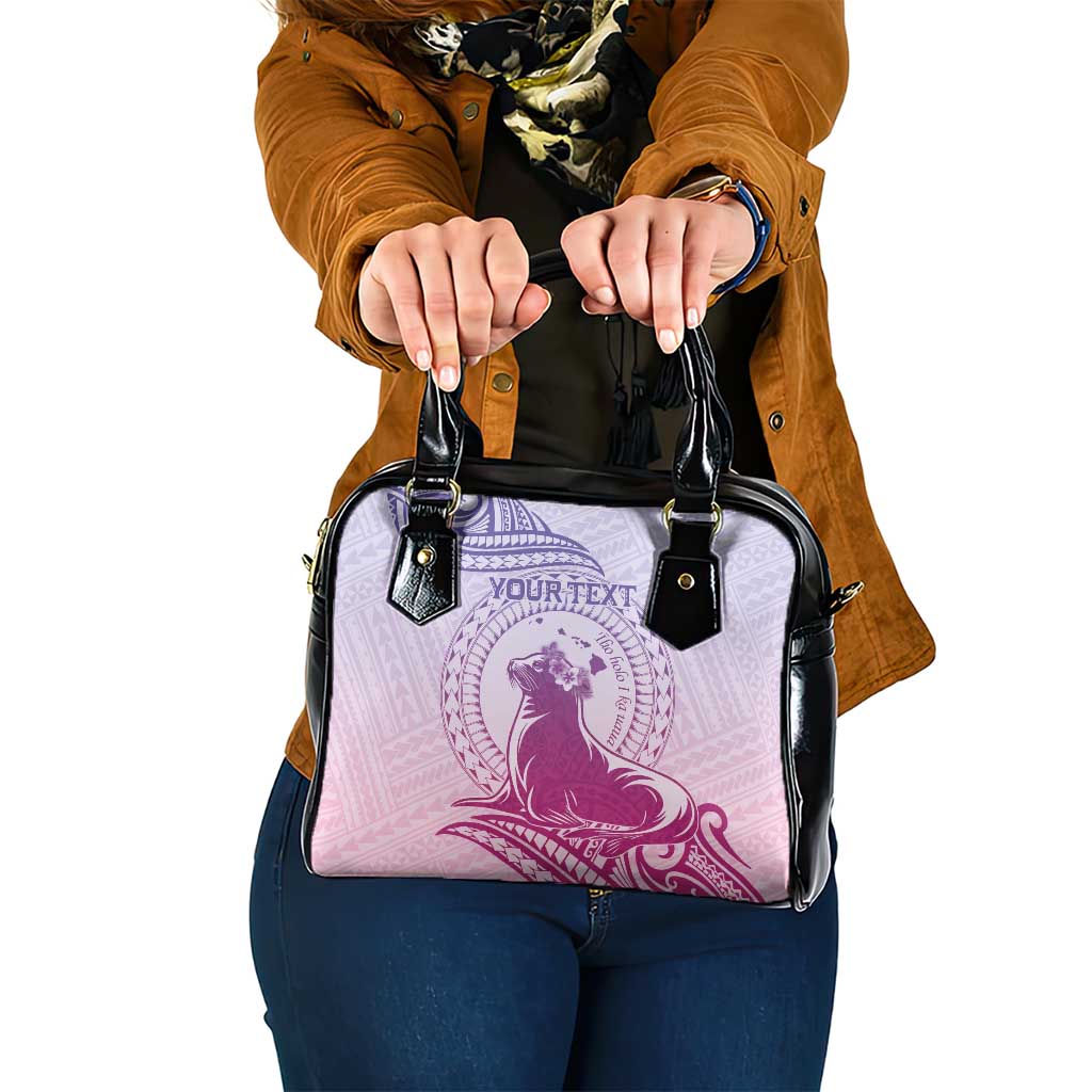 Personalised Hawaii Monk Seal Shoulder Handbag Polynesian Tattoo With Tropical Flowers - Purple Gradient LT14 One Size Purple - Polynesian Pride