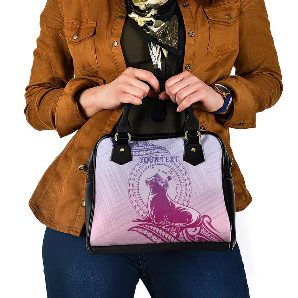 Personalised Hawaii Monk Seal Shoulder Handbag Polynesian Tattoo With Tropical Flowers - Purple Gradient LT14 - Polynesian Pride