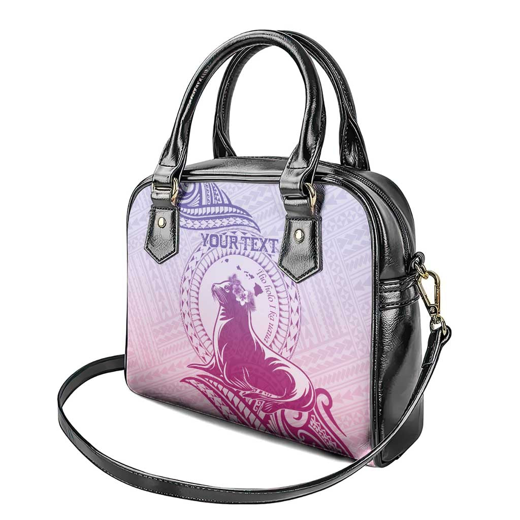 Personalised Hawaii Monk Seal Shoulder Handbag Polynesian Tattoo With Tropical Flowers - Purple Gradient LT14 - Polynesian Pride